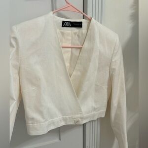 Zara Off-White Elegant Linen Blazer